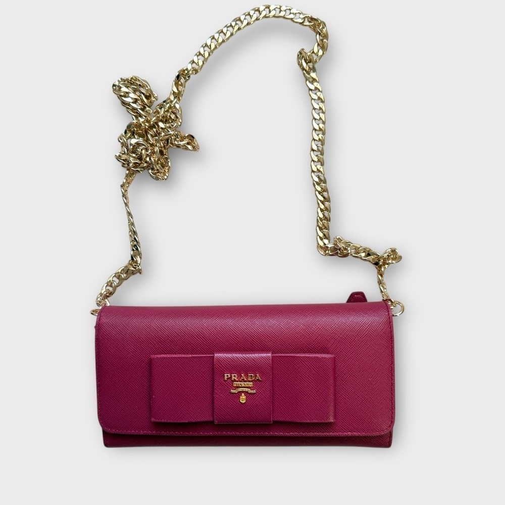 Prada Fuchsia Saffiano Leather Bow Continental Wallet - Picture 15 of 16